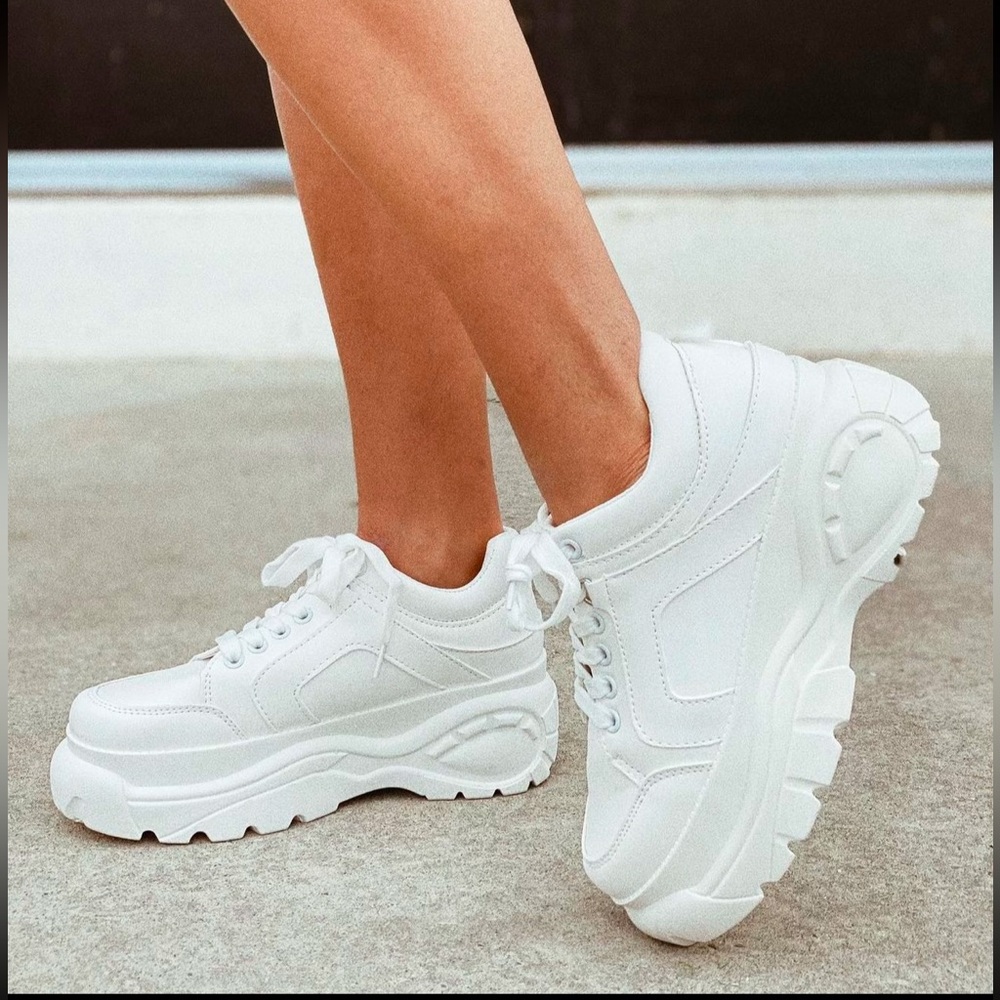White Chunky Dad Platform Sneakers